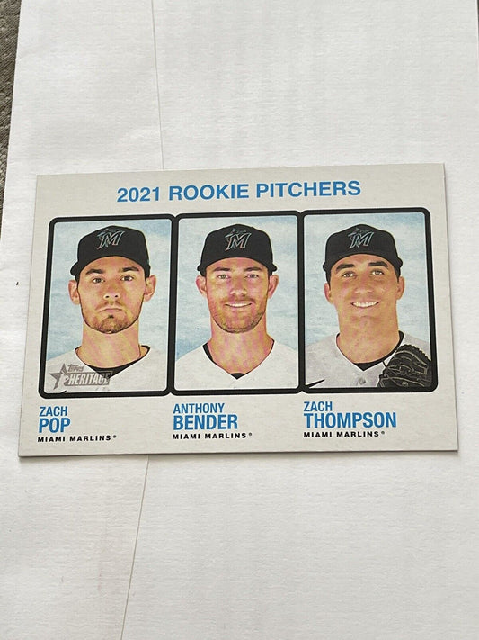 2022 Topps Heritage Miami Marlins 2021 Rookie Pitchers #73 Pop, Bender, Thompson