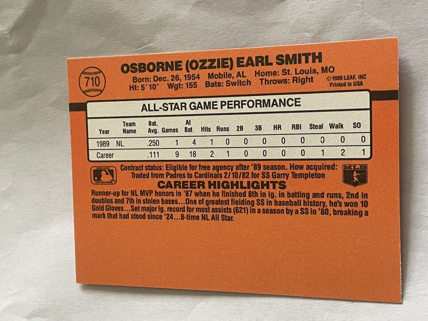 1990 DONRUSS OZZIE SMITH #710 BASEBALL CARD