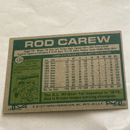 Rod Carew 1977 Topps #120 - Minnesota Twins - All Star HoF