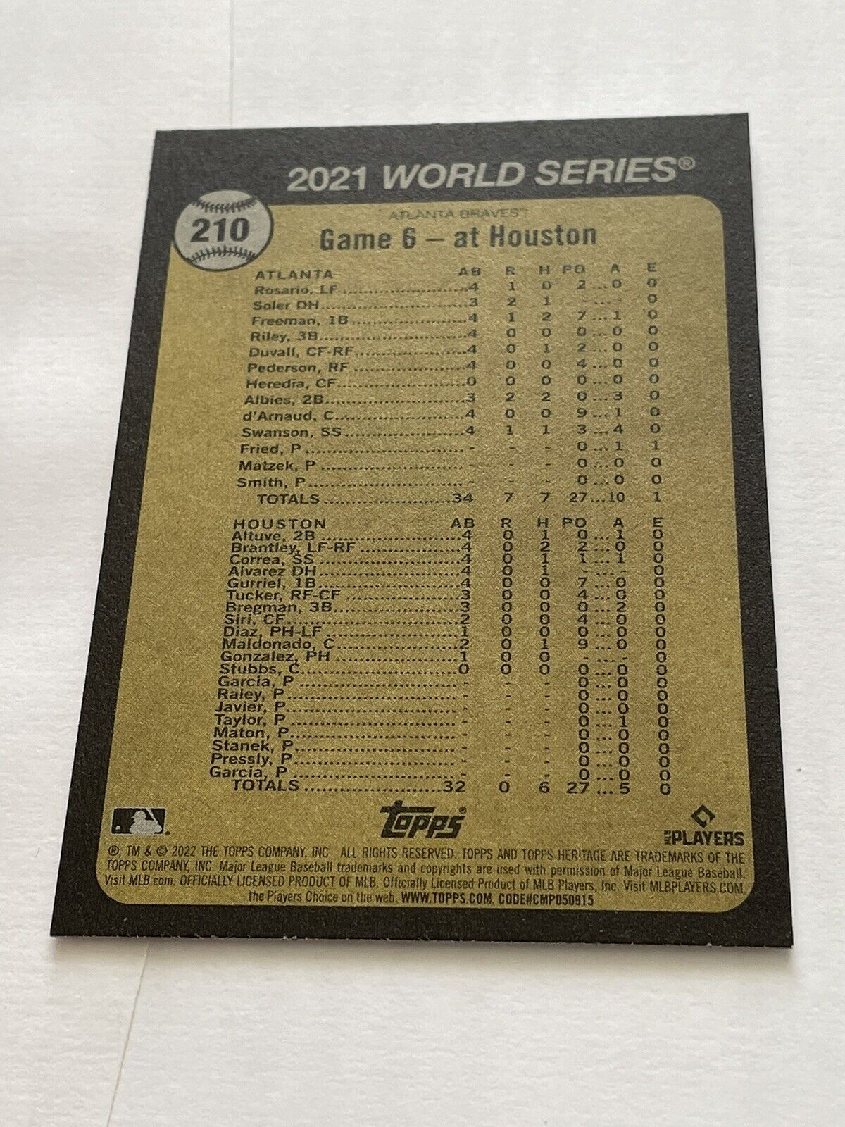 FREDDIE FREEMAN 2022 TOPPS HERITAGE #210 ATLANTA BRAVES WIN WORLD SERIES