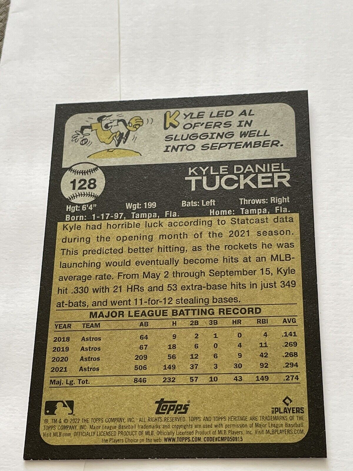 2022 Topps Heritage Kyle Tucker #128 Houston Astros