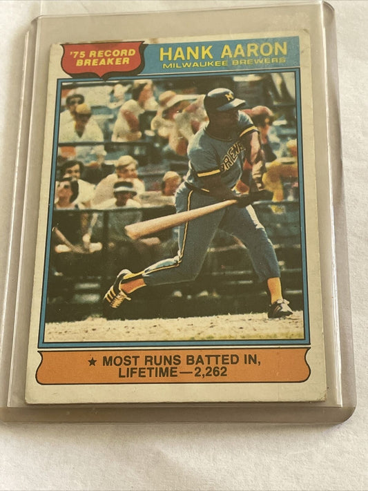 HANK AARON MILWAUKEE BREWERS 1976 TOPPS #1 '75 RECORD BREAKER' BASEBALL CARD