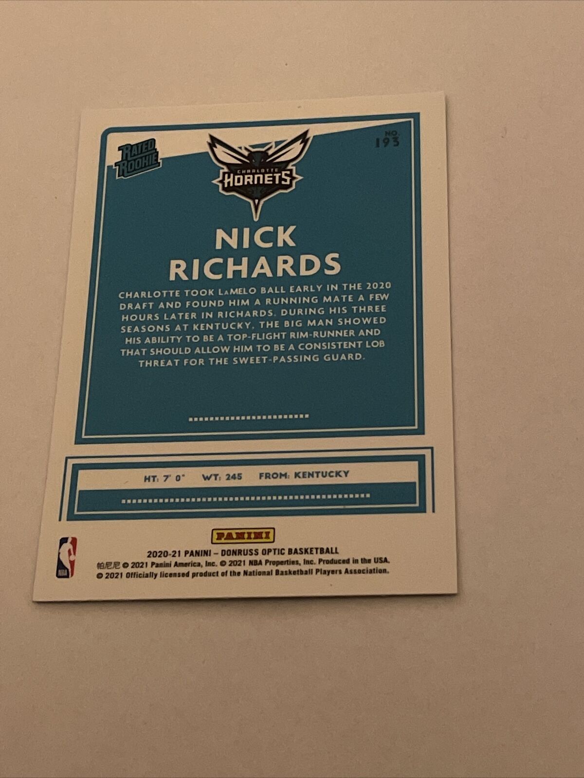 Donruss Optic Nick Richards Rookie Card